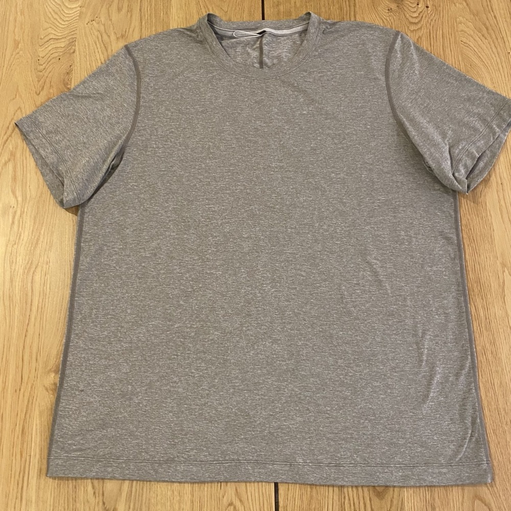 Lululemon Mens Beige Heather Running Shirt Reflective S/S Performance Tee 2XL